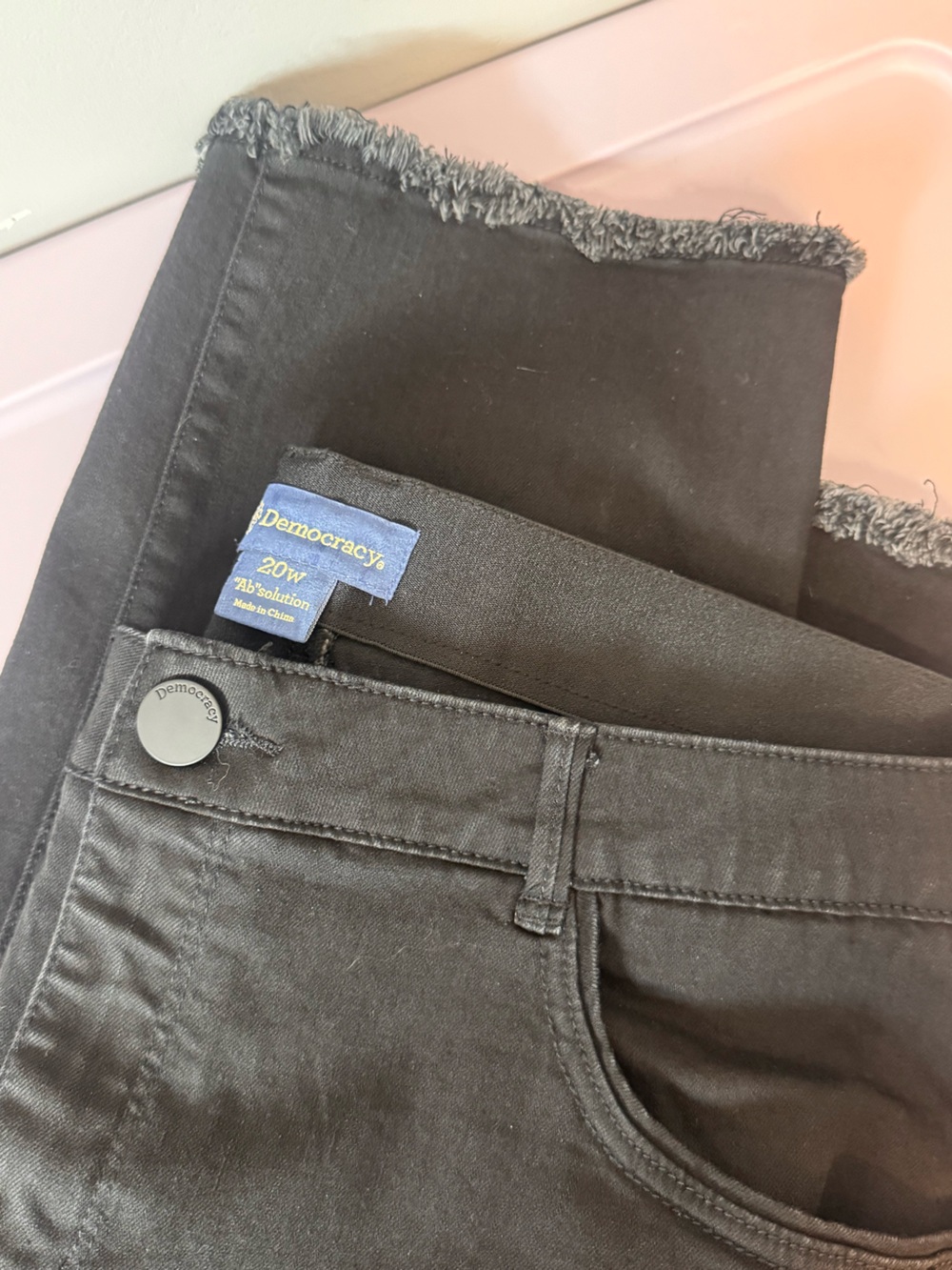 Democracy AbSolution Black Crop Jeans Frayed Hem Plus Size 20W